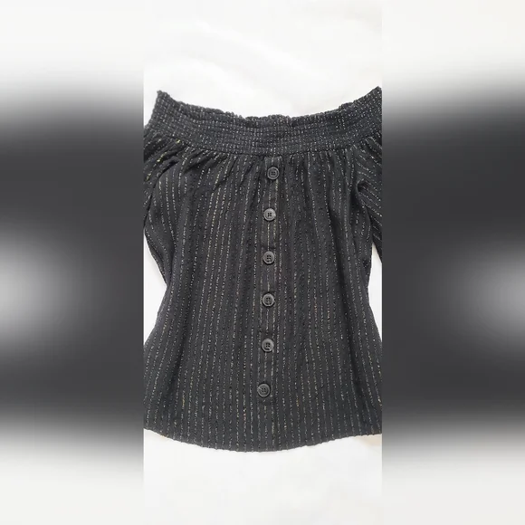 NWOT!Off The Shoulder Button Front Metallic Striped Women's Boho Chic Top Small - Picture 7 of 9
